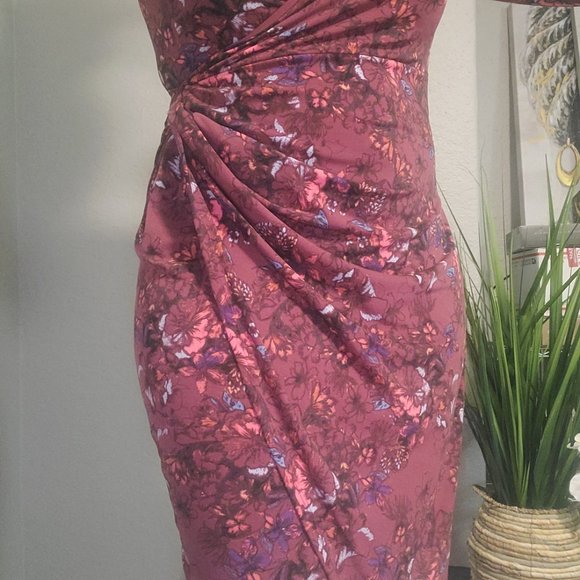 Guess Women's Burgundy V-Neck Dress Front Overlap Size S/CH - Picture 3 of 7